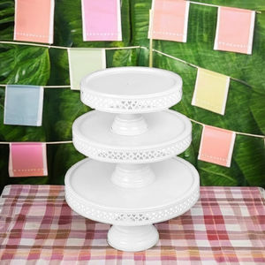 Support à gâteau à 3 étages en acier inoxydable blanc, plateau de service en métal en forme de tige, présentoir pour gâteaux de mariage et d'anniversaire - Product Image 1