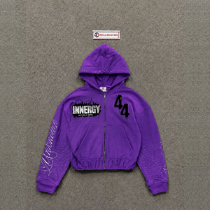 Sudadera con capucha morada con cremallera, estilo urbano, corte regular, diseño estampado, logo 44 frontal, para otoño, oversize, de forro polar, en oferta - Product Image 5