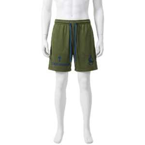 Shorts Bermuda en toile tricotée à taille mi-haute avec logo frontal, décontractés, respirants, couleur unie, avec cordon de serrage, séchage rapide, personnalisables, vente en gros - Product Image 3
