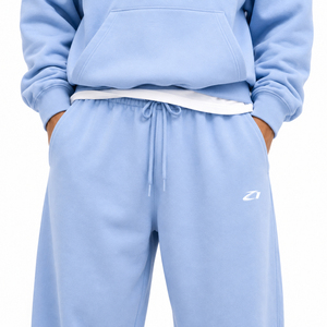 Ensemble de survêtement 2 pièces pour homme, bleu clair, haut à capuche et pantalon de jogging, coupe ample, poche kangourou, style streetwear décontracté, logo personnalisé - Product Image 3