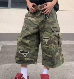 Shorts en jean cargo camouflage pour homme, coupe droite déchirée, décontracté, 7 pouces, style Y2K streetwear vintage, coupe ample, mode été - Product Image 5