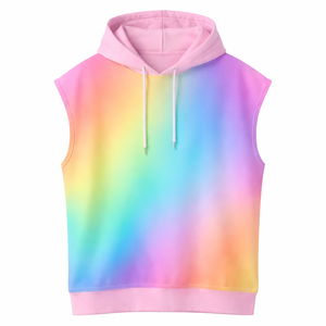 Sudadera sin mangas premium extragrande con sublimación, degradado arcoíris pastel, estilo streetwear unisex, novedad de verano. - Product Image 3