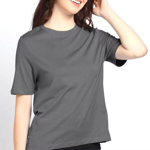 เสื้อยืดคอกลมแขนสั้นสีเทาสำหรับผู้หญิง ทรงปกติ สีพื้น ผ้าเจอร์ซีย์ถัก 100% ผ้าฝ้าย ระบายอากาศได้ดี ใส่ได้ทุกฤดู - Product Image 1