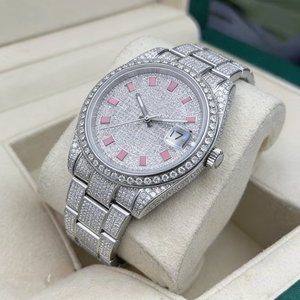 Montres mécaniques de luxe pour hommes, étanches, plaquées or 18 carats, avec strass, montre sertie de diamants baguette, montre entièrement sertie de diamants - Product Image 5