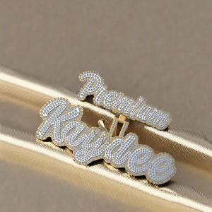 Collier pendentif tendance hip-hop personnalisé en argent 925 plaqué or avec lettre initiale cursive sertie de moissanite et de diamants – Cadeau de fête - Product Image 3