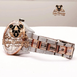 Montre habillée en quartz Moissanite pour homme, boîtier pavé de cristaux, montre en acier inoxydable avec cristaux, ensemble Moissanite. - Product Image 2