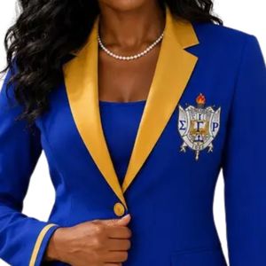 Blazer pour femmes Sigma Gamma Rho, couleur bleue, veste de sororité dorée, vêtements grecs, tenue de bureau professionnelle, sur mesure - Product Image 5