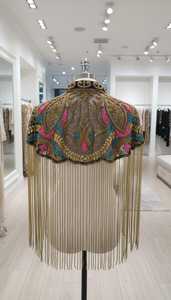 Luxury Oversized Women's Blue Denim <b>Jacket</b> Frayed Fringe Hem Long Sleeve Autumn Outerwear Pearl Beaded Solid Pattern Logo - Product Image 3