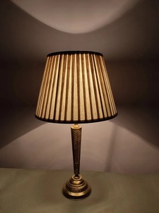 KS International <b>Gold</b> Brass Finish Handmade Embossing Printing <b>Table</b> Lamp Fabric Shade Decorative <b>Bedside</b> Desk Light Vintage - Product Image 4