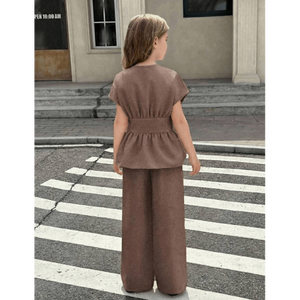 Conjunto coordinado moderno minimalista para chicas con peplum fruncido - Product Image 2