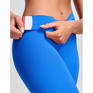 Leggings taille haute pour femmes, longueur intégrale, bleu uni, extensibles, tricotés, sans couture, pour le yoga et l'entraînement, toutes saisons - Product Image 5
