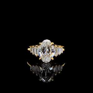 Precioso Anillo Moderno de 7 Piedras con Diamante Ovalado de 3.00CT, Corte Escalonado, Oro Sólido de 14K, Joyería Fina Perfecta para Bodas y Fiestas - Product Image 5