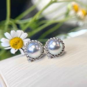 Pendientes de Plata de Ley 925 BlueRose, Diseño de Espiral, Familia M, Girasol, Japón, Zhenduo, Mahua, Perla Marina Japonesa - Product Image 2