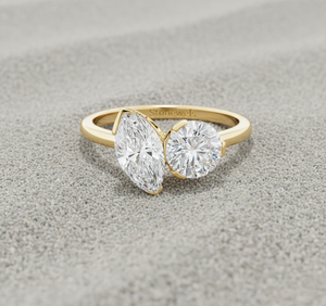 แหวนเพชรทรงกลมและทรงมาร์คีส์ เพชรเลี้ยงในห้องปฏิบัติการ ชุบทองคำชมพู สำหรับแหวนหมั้นและแหวนแต่งงานที่ได้รับการรับรอง - Product Image 2