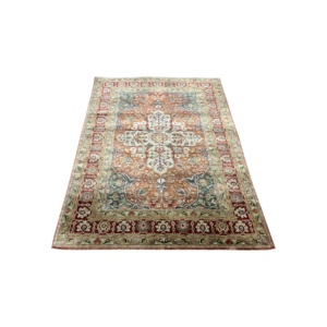 Alfombra de Seda y Lana Anudada a Mano, Tapiz de Lujo con Motivo de Medallón Tradicional para Interiores - Product Image 3