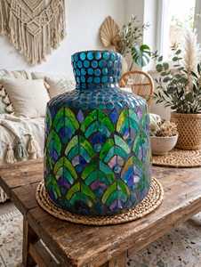 Hand Painted <b>Heat</b> <b>Resistant</b> <b>Glass</b> Candle Jar Mosaic Lantern Decal Blue Green Christmas Decorative Candle Holder for Home Decor - Product Image 1