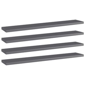 Set of 4 High Gloss Grey Engineered Wood Shelves for <b>Wall</b> & <b>Display</b> - Product Image 1