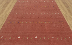 Alfombra de Lana Gabbeh Roja Marrón, Alfombra Tribal Minimalista Hecha a Mano para Sala de Estar, Dormitorio, Decoración del Hogar - Product Image 5