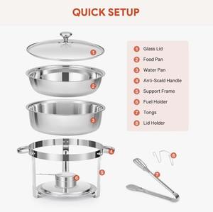 Ensemble de 4 réchauds ronds de 6 litres en acier inoxydable avec couvercle en verre, au meilleur prix - Product Image 2