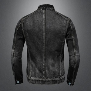 High Quality Vintage Bomber Jacket for Men Black Stand Collar Moto Biker <b>Denim</b> <b>Coat</b> Outerwear made Cotton Canvas Black <b>Denim</b> - Product Image 2