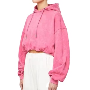2025 Women's Oversize Fitness Gym Hoodies Pink Acid Wash Embossed Crop <b>Top</b> with Front Logo Hooded Collar for <b>Winter</b> - Product Image 3