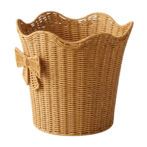 Custom Size Scalloped Rattan Waste Basket, Classic Open Top Wicker Trash Can, Eco-Friendly Garbage <b>Bin</b> for Bedroom & Hotel - Product Image 2