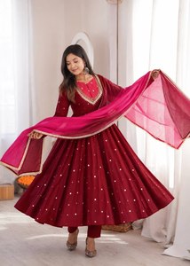 Conjunto de Vestido Anarkali Étnico para Mujer, Traje Anarkali Bordado de Manga Larga con Dupatta, Atuendo para Bodas y Fiestas - Product Image 2