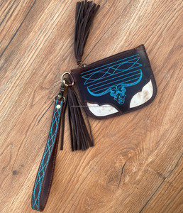 Porte-monnaie en cuir suédé avec pompon pour femme Porte-cartes Western en cuir véritable Porte-clés portefeuille - Product Image 2