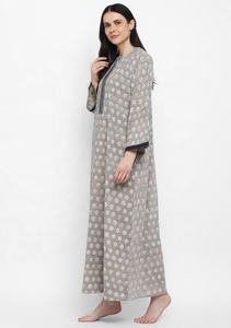 Floral Gris Ecológico 100% Algodón Lounge Wear Dibujado a mano Impreso Cremallera Detalle Lavable Cómodo Media manga Hasta el suelo - Product Image 3