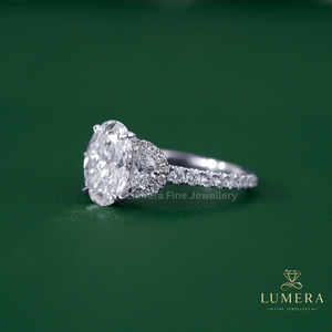 Fine Jewelry Oval Diamond <b>Ring</b> With Half <b>Moon</b> Side <b>Stones</b>, Intricate Pave Halo, IGI Certified Center Diamond Promise <b>Ring</b> - Product Image 6