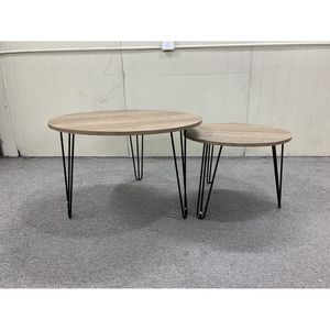 Set di 2 tavolini da caffè impilabili da 27,56 pollici con piano circolare in legno e robusta base in metallo - Collezione di tavolini rotondi Liv's - Product Image 4