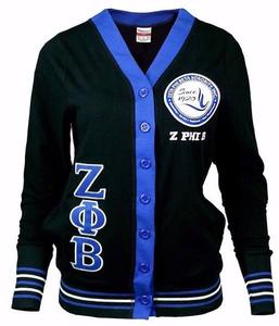 เสื้อคาร์ดิแกนไหมพรมฤดูหนาว Zeta Phi Beta สำหรับผู้หญิง ปักลายสัญลักษณ์สมาคมนักศึกษากรีก  ถักจากอะคริลิกเชนิลล์ คอวี แห้งเร็ว สไตล์วาร์ซิตี้ - Product Image 6