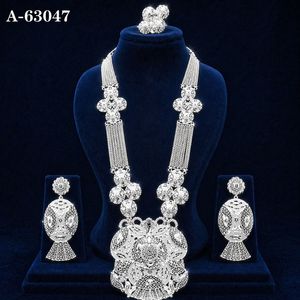 Ensemble de bijoux ethniques en gros pour femmes, collier et boucles d'oreilles tendance plaqués or avec zircon, ensemble de mariage A-63042 - Product Image 4