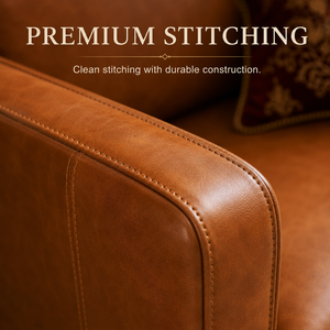 Leather <b>Sofa</b> for Moroccan Living Room Style Cognac Genuine Leather Couch Boho Exotic Design Warm Tone Lounge Furniture - Product Image 4