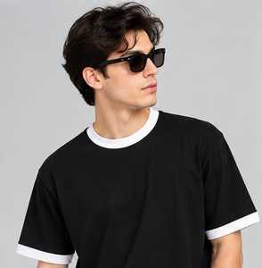 Camiseta de Hombre 100% Algodón, Manga Corta, Cuello Redondo, Ribete en Contraste, Estilo Casual, Corte Regular, Tejido Jersey, Color Sólido, Estilo Urbano - Product Image 1