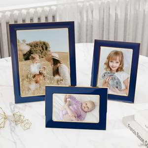 Marco de Fotos Esmaltado, Borde Metálico Dorado con Soporte, Marco de Fotos de Vidrio Real para Pared y Exhibición, Galería de Fotos Familiar y de Oficina, Color Azul Marino - Product Image 4