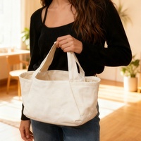 Sac panier en toile de coton personnalisé sac fourre-tout blanc à la mode petit grand sac fourre-tout en toile vierge personnalisé avec poches latérales