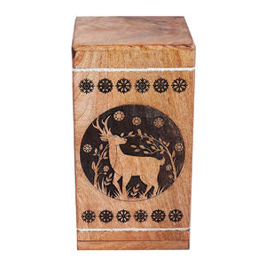 Custom Logo Wooden Urns Floral Engraved Mango Wood Adult Cremation Urn <b>for</b> Human Ashes Buck Deer Design <b>Memorial</b> Storage Gifts - Product Image 2
