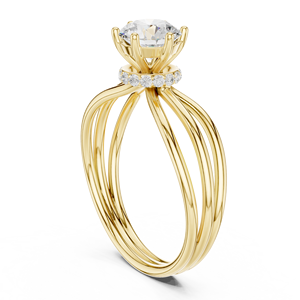 Bague de fiançailles en or jaune avec diamant de laboratoire rond, sertie de plusieurs griffes et halo caché, bijoux fins pour femme - Product Image 3