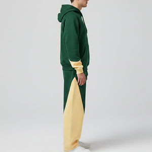 Custom Made Pullover Hoodie And Panel Wide Leg Sweatpants Set Premium Color Block Fleece Tracksuit Fashion Streetwear Custom <b>Log</b> - Product Image 6