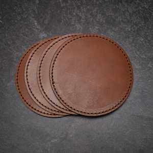 Real Leather <b>Coasters</b> Set with <b>Cork</b> Lining Non Slip Table Mat Genuine Cowhide Cup Pad Custom Design Bulk GLC-0141 - Product Image 2