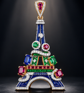 Colgante de Moissanita Torre Eiffel con Esmalte y Cristales de Imitación, Joyería Metálica, Regalo para Mujer - Product Image 1