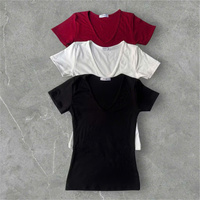 T-shirt pour femme certifié GOTS, 100% coton biologique, coupe ajustée, manches courtes, col rond, haut basique, OEM ODM, faible MOQ, fabriqué au Vietnam