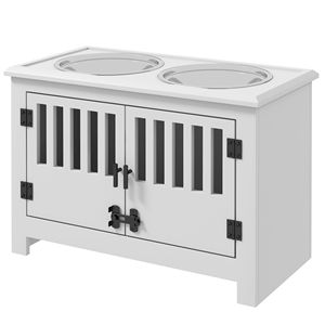 Mobile Moderno Bianco per Alimenti per Cani con Ciotole in Ceramica e Mangiatoia Lenta per Gatti - Product Image 1