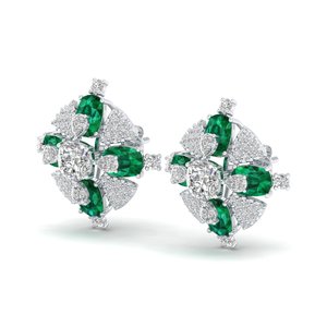 REYES 14K Gold Classic Vintage <b>Stud</b> <b>Earrings</b> Women Fine Jewelry 24.6 Carat <b>Emerald</b> Gemstone Cushion Square Cut Pearl Main Stone - Product Image 3