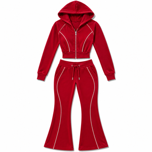 Low MOQ custom fleece jogger tracksuit women elastic waistband joggers kangaroo pocket <b>hoodie</b> - Product Image 3