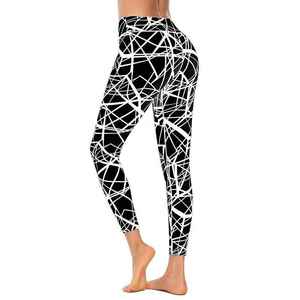 High Waist Breathable Yoga Eco-Friendly Geometric Print <b>Leggings</b> Full Length Stretchy Sporty Women's <b>Black</b> White Pattern Knitted - Product Image 3