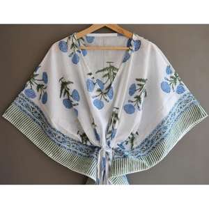 Caftán de algodón con estampado étnico para mujer, estilo kimono de manga corta, ideal para playa, fiesta o como ropa de descanso, traje de baño artesanal. - Product Image 2