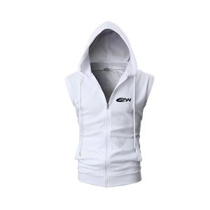 <b>Men's</b> Sleeveless Hooded <b>Vest</b> <b>White</b> Zipper Front Kangaroo Pockets Casual Regular Fit Autumn Wear - Product Image 2