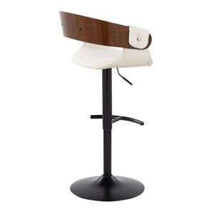 Sgabello da Bar Elisa Stile Mid-Century Moderno, Regolabile e Girevole, in Metallo Nero e Legno di Noce, con Seduta in Tessuto Crema e Poggiapiedi a T Arrotondato - Product Image 4